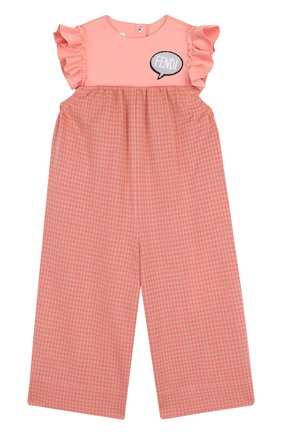 Детский укороченный хлопковый комбинезон с оборками FENDI розового цвета, арт. JFF098/A327/6A-8A | Фото 1 (Рукава: Короткие; Материал внешний: Хлопок; Девочки Кросс-КТ: Комбинезон-одежда)