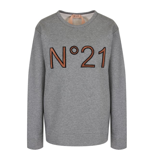 фото Хлопковый пуловер с круглым вырезом и логотипом бренда n21