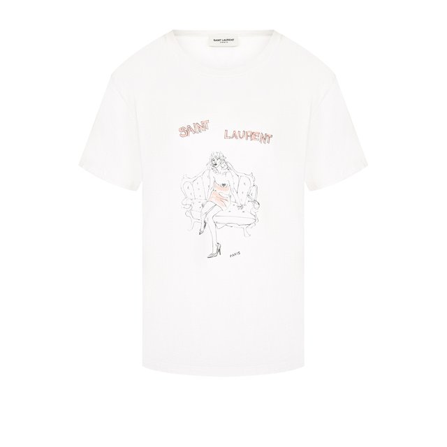 Хлопковая футболка с круглым вырезом и принтом Saint Laurent
