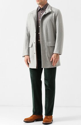 Мужской кашемировое пальто на молнии с воротником-стойкой KITON светло-серого цвета, арт. UW0419V03R74 | Фото 2 (Рукава: Длинные; Материал внешний: Шерсть, Кашемир; Мужское Кросс-КТ: Верхняя одежда, пальто-верхняя одежда; Стили: Кэжуэл; Застежка: Молния; Длина (верхняя одежда): Короткие, До середины бедра)