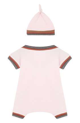 Детское хлопковый комплект из комбинезона и шапки BURBERRY розового цвета по цене 12100 руб., арт. 8002859 | Фото 2 Детское хлопковый комплект из комбинезона и шапки BURBERRY розового цвета, арт. 8002859 | Фото 2