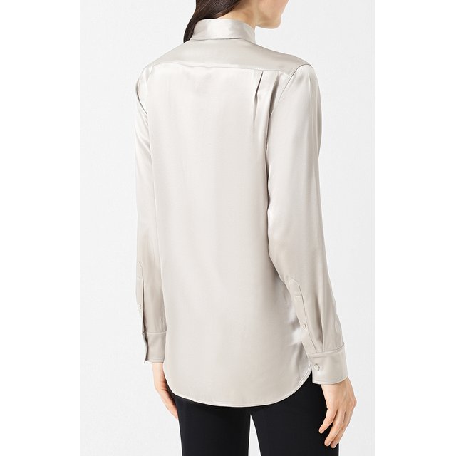 фото Однотонная шелковая блуза с отложным воротником ralph lauren