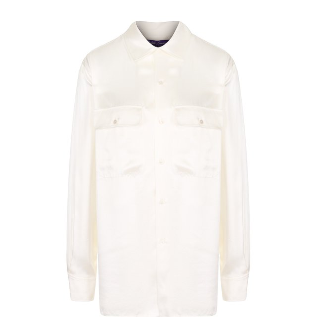 Однотонная шелковая блуза с накладными карманами Ralph Lauren