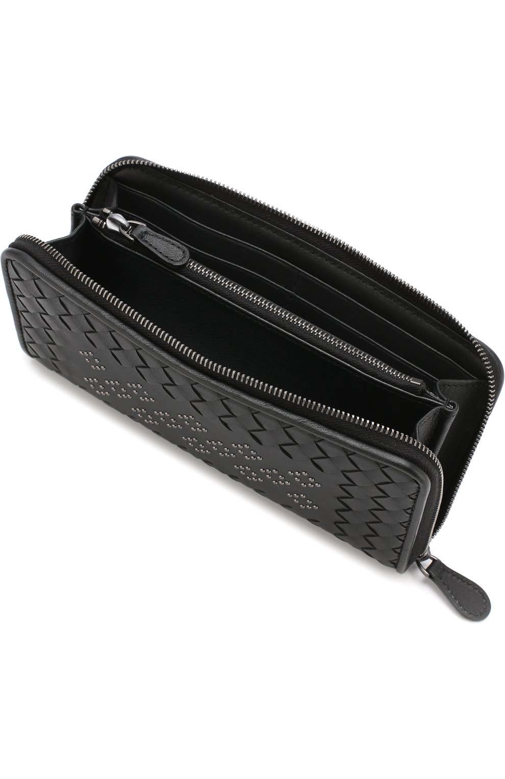 Кожаный кошелек на молнии с плетением intrecciato Bottega Veneta, черного цвета, арт. 506685/VBJU2 в ЦУМ | Фото №3 Кожаный кошелек на молнии с плетением intrecciato Bottega Veneta черного цвета | Фото №3