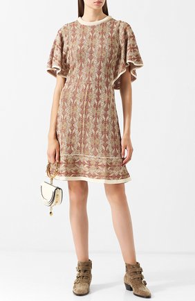 Женское вязаное мини-платье с круглым вырезом CHLOÉ коричневого цвета по цене 186000 руб., арт. CHC18AMR05570 | Фото 2 Женское вязаное мини-платье с круглым вырезом CHLOÉ коричневого цвета, арт. CHC18AMR05570 | Фото 2 (Рукава: Короткие; Длина Ж (юбки, платья, шорты): До колена; Статус проверки: Проверено; Случай: Повседневный; Материал внешний: Вискоза; Женское Кросс-КТ: Платье-одежда)