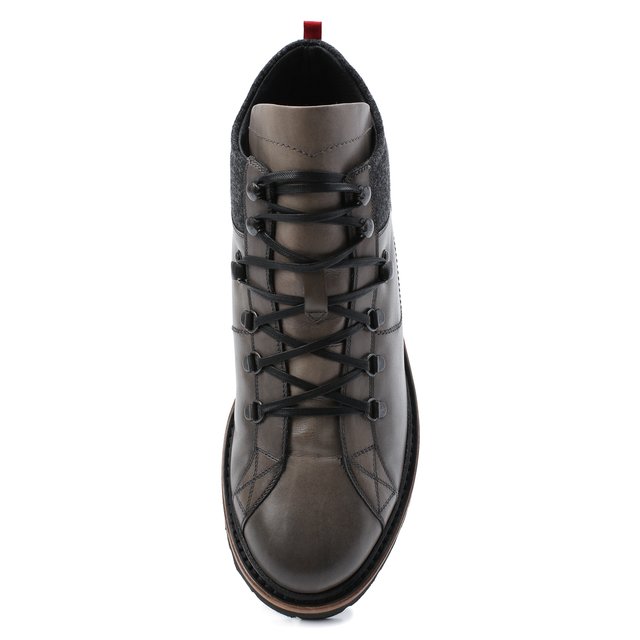 фото Высокие кожаные ботинки на шнуровке с внутренней меховой отделкой kiton