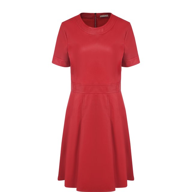 Кожаное мини-платье с круглым вырезом Bottega Veneta 4462548