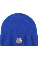 Мужская шерстяная шапка с логотипом бренда MONCLER синего цвета, арт. D2-091-00294-00-09912 | Фото 1 (Материал: Текстиль, Шерсть; Кросс-КТ: Трикотаж)
