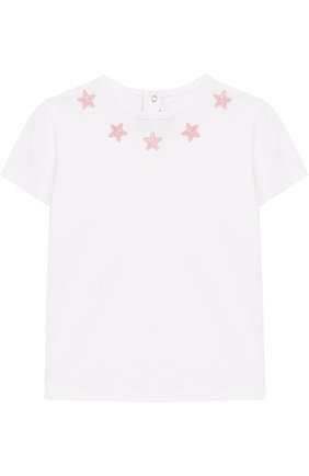 Детский хлопковая футболка с аппликациями GIVENCHY белого цвета, арт. H05040/9M-18M | Фото 1 (Рукава: Короткие; Материал внешний: Хлопок; Статус проверки: Проверено, Проверена категория)