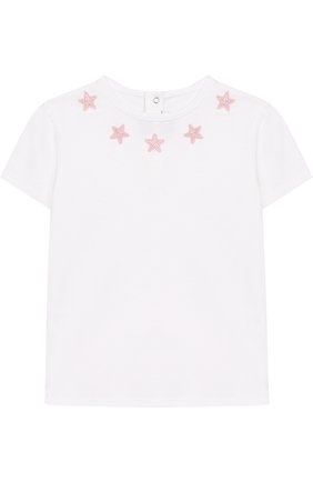 Детский хлопковая футболка с аппликациями GIVENCHY белого цвета по цене 11650 руб., арт. H05040/9M-18M | Фото 1 Детский хлопковая футболка с аппликациями GIVENCHY белого цвета, арт. H05040/9M-18M | Фото 1 (Рукава: Короткие; Материал внешний: Хлопок; Статус проверки: Проверено, Проверена категория)