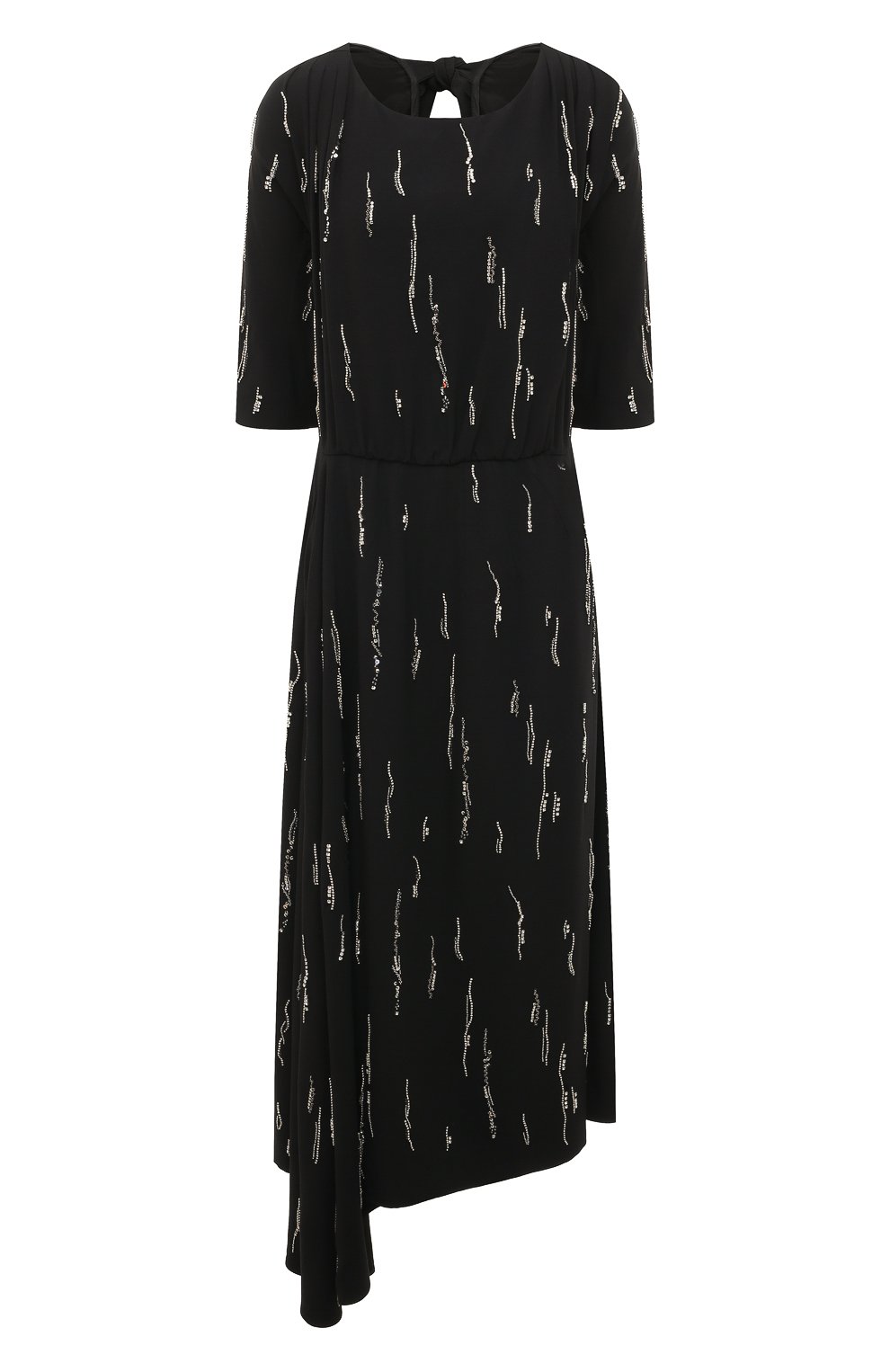 Платье-миди с декоративной отделкой и оборкой Prada черного цвета