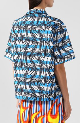 Женская хлопковая блуза с укороченным рукавом и принтом PRADA синего цвета, арт. P433B-1SG4-F0013 | Фото 4 (Рукава: Короткие; Длина (для топов): Стандартные; Принт: С принтом; Материал внешний: Хлопок; Женское Кросс-КТ: Блуза-одежда)