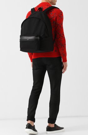 Мужской черный текстильный рюкзак city с внешним карманом на молнии Saint Laurent, арт. 534970/GIV3F купить в ЦУМ | Фото №2 Текстильный рюкзак City с внешним карманом на молнии Saint Laurent черный | Фото №2