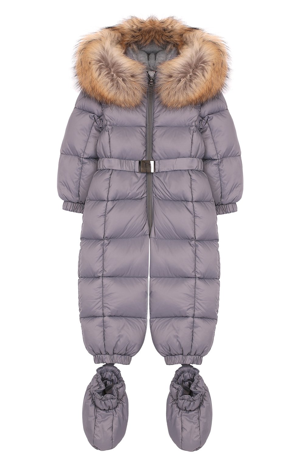 Детский комплект из пухового комбинезона и пинеток MONCLER ENFANT серого цвета, арт. D2-951-14355-25-53079/3M-18M | Фото 1