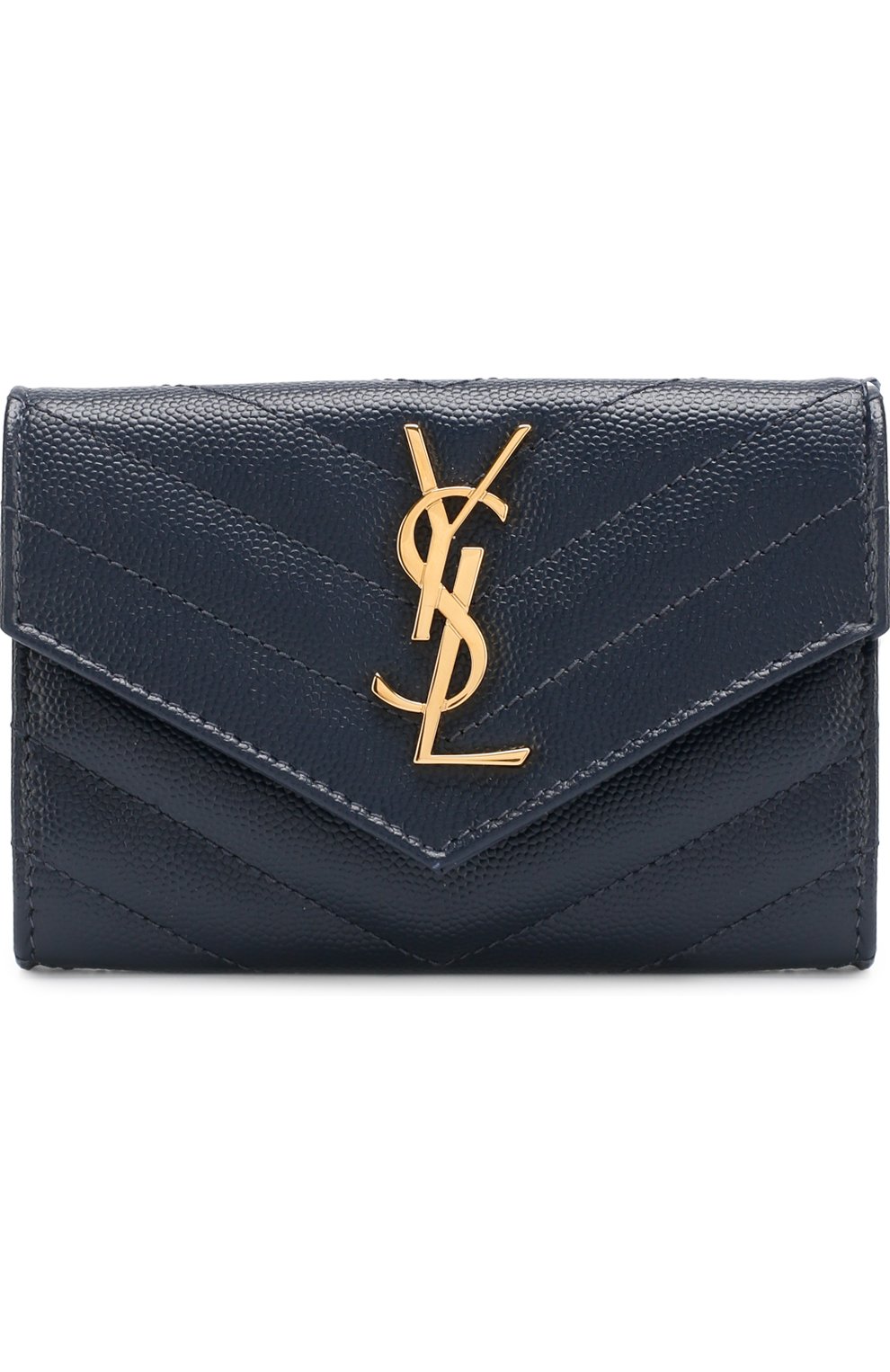 Кожаный кошелек Monogram Saint Laurent темно-синего цвета | Фото №1