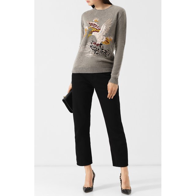 фото Кашемировый пуловер с круглым вырезом и декоративной вышивкой ralph lauren