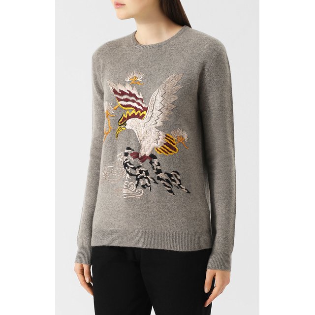 фото Кашемировый пуловер с круглым вырезом и декоративной вышивкой ralph lauren