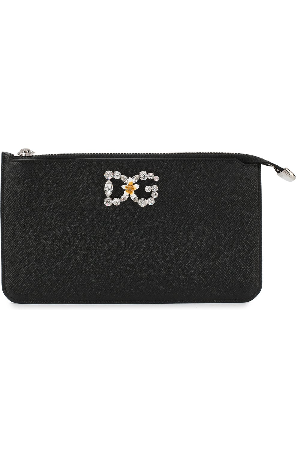 Женские черные кожаный кошелек на молнии с декором DOLCE & GABBANA ...