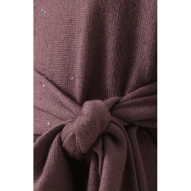 фото Пуловер с укороченным рукавом из смеси кашемира и шелка с поясом brunello cucinelli