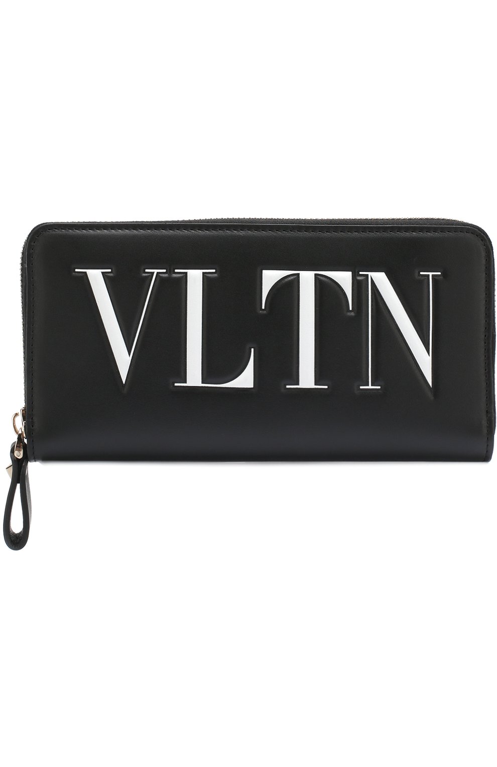 Кожаный кошелек на молнии VLTN Valentino черно-белого цвета | Фото №1