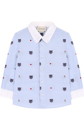 Хлопковая рубашка с вышивкой и воротником button down | Фото №1 Хлопковая рубашка с вышивкой и воротником button down | Фото №1