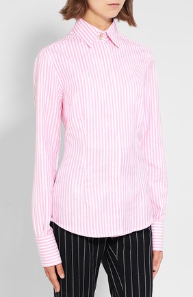 Женская блуза из смеси хлопка и льна в полоску KITON розового цвета, арт. D40415H06350 | Фото 3 (Рукава: Длинные; Принт: Полоска, С принтом; Длина (для топов): Стандартные; Материал внешний: Хлопок, Лен; Женское Кросс-КТ: Блуза-одежда)