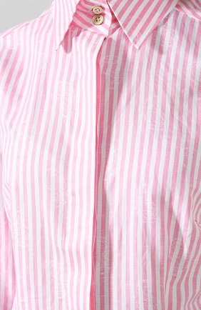 Женская блуза из смеси хлопка и льна в полоску KITON розового цвета, арт. D40415H06350 | Фото 5 (Рукава: Длинные; Принт: Полоска, С принтом; Длина (для топов): Стандартные; Материал внешний: Хлопок, Лен; Женское Кросс-КТ: Блуза-одежда)