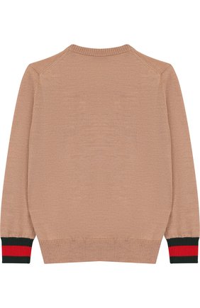 Детский шерстяной пуловер с контрастными манжетами GUCCI бежевого цвета по цене 12500 руб., арт. 418774/X1284 | Фото 2 Детский шерстяной пуловер с контрастными манжетами GUCCI бежевого цвета, арт. 418774/X1284 | Фото 2