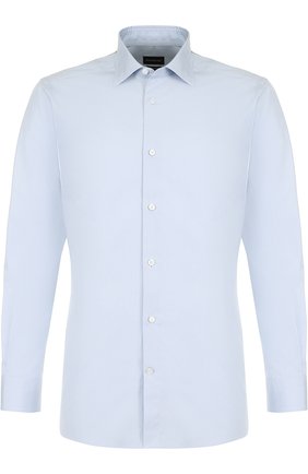 Мужская хлопковая сорочка с воротником кент ERMENEGILDO ZEGNA светло-голубого цвета по цене 29950 руб., арт. 401064/9HS0MT | Фото 1 Мужская хлопковая сорочка с воротником кент ERMENEGILDO ZEGNA светло-голубого цвета, арт. 401064/9HS0MT | Фото 1 (Длина (для топов): Стандартные; Рукава: Длинные; Материал внешний: Хлопок; Статус проверки: Проверено, Проверена категория; Случай: Формальный; Воротник: Кент; Манжеты: На пуговицах; Принт: Однотонные)