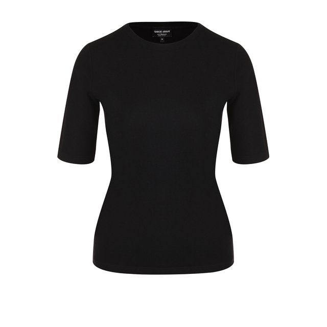 Однотонная кашемировая футболка с круглым вырезом Giorgio Armani черного цвета