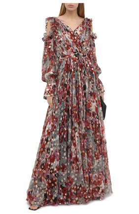 Женское шелковое платье ALEXANDER MCQUEEN разноцветного цвета по цене 1100000 руб., арт. 530706/QLG03 | Фото 2 Женское шелковое платье ALEXANDER MCQUEEN разноцветного цвета, арт. 530706/QLG03 | Фото 2 (Материал внешний: Шелк; Рукава: Длинные; Случай: Вечерний; Длина Ж (юбки, платья, шорты): Макси; Женское Кросс-КТ: Платье-одежда)