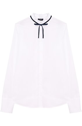 Детское хлопковая блуза с воротником аскот DAL LAGO белого цвета, арт. R411B/7628/XS-L | Фото 1 (Материал внешний: Хлопок; Рукава: Длинные; Статус проверки: Проверено, Проверена категория; Стили: Классический)