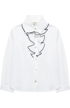 Детское хлопковая блуза с декором CAF белого цвета, арт. 23-P0/RIF.BLU/12A-14A | Фото 1 (Рукава: Длинные; Материал внешний: Хлопок; Статус проверки: Проверено, Проверена категория; Стили: Классический)
