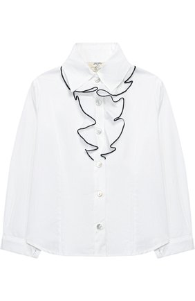 Детское хлопковая блуза с декором CAF белого цвета, арт. 23-P0/RIF.BLU/9A-11A | Фото 1 (Материал внешний: Хлопок; Рукава: Длинные; Статус проверки: Проверено, Проверена категория; Стили: Классический)