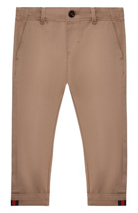 Детские брюки из хлопка с контрастной отделкой GUCCI бежевого цвета, арт. 475408/XBB56 | Фото 1 (Статус проверки: Проверена категория; Кросс-КТ НВ: Брюки)
