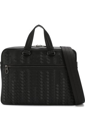 Мужской черный кожаный портфель с плечевым ремнем Bottega Veneta, арт. 523320/VM40U купить в ЦУМ | Фото №6 Кожаный портфель с плечевым ремнем Bottega Veneta черный | Фото №6