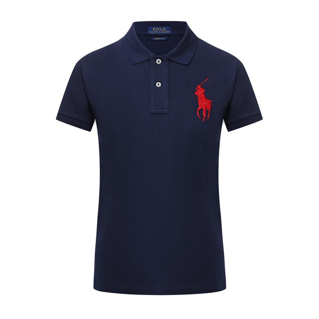 Хлопковое поло с логотипом бренда Polo Ralph Lauren 211505656/002, цвет синий, размер 44