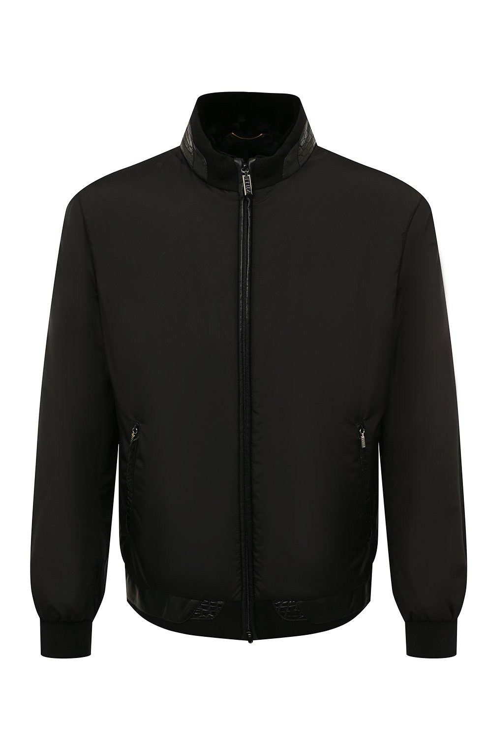 Мужской утепленный шелковый бомбер ZILLI черного цвета, арт. MAQ-B0ND0-30036/1002/AMIS | Фото 1 (Кросс-КТ: Куртка; Материал внешний: Шелк; Материал утеплителя: Шерсть; Рукава: Длинные; Принт: Без принта; Мужское Кросс-КТ: утепленные куртки, Верхняя одежда; Длина (верхняя одежда): Короткие; Стили: Кэжуэл; Статус проверки: Проверена категория)