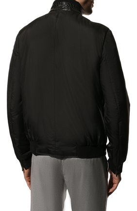 Мужской утепленный шелковый бомбер ZILLI черного цвета, арт. MAQ-B0ND0-30036/1002/AMIS | Фото 4 (Кросс-КТ: Куртка; Материал внешний: Шелк; Материал утеплителя: Шерсть; Рукава: Длинные; Принт: Без принта; Мужское Кросс-КТ: утепленные куртки, Верхняя одежда; Длина (верхняя одежда): Короткие; Стили: Кэжуэл; Статус проверки: Проверена категория)