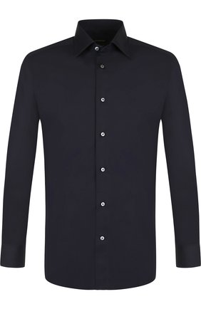 Мужская хлопковая сорочка с воротником кент ERMENEGILDO ZEGNA темно-синего цвета по цене 31650 руб., арт. 401070/9MS0BR | Фото 1 Мужская хлопковая сорочка с воротником кент ERMENEGILDO ZEGNA темно-синего цвета, арт. 401070/9MS0BR | Фото 1 (Материал внешний: Хлопок; Длина (для топов): Стандартные; Рукава: Длинные; Статус проверки: Проверено, Проверена категория; Случай: Формальный; Воротник: Кент; Принт: Однотонные; Манжеты: На пуговицах; Региональные ограничения белый список (Axapta Mercury): RU)