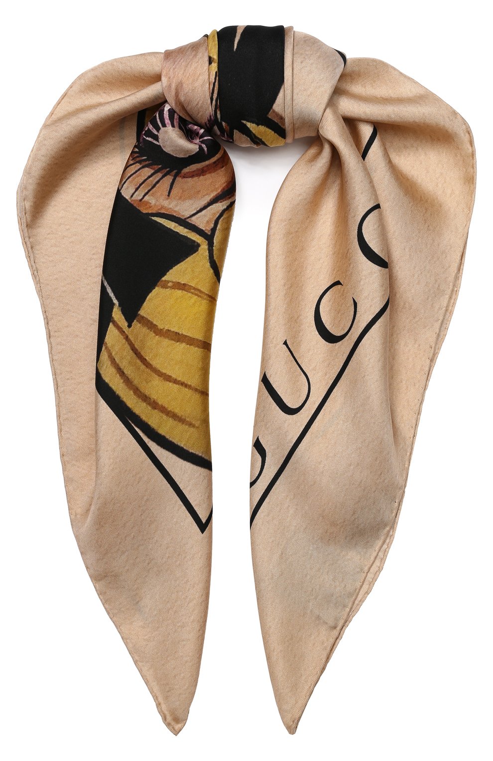 Женский шелковый платок с принтом GUCCI бежевого цвета, арт. 535086/3G001 | Фото 1