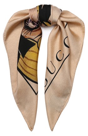 Женский шелковый платок с принтом GUCCI бежевого цвета по цене 19950 руб., арт. 535086/3G001 | Фото 1 Женский шелковый платок с принтом GUCCI бежевого цвета, арт. 535086/3G001 | Фото 1