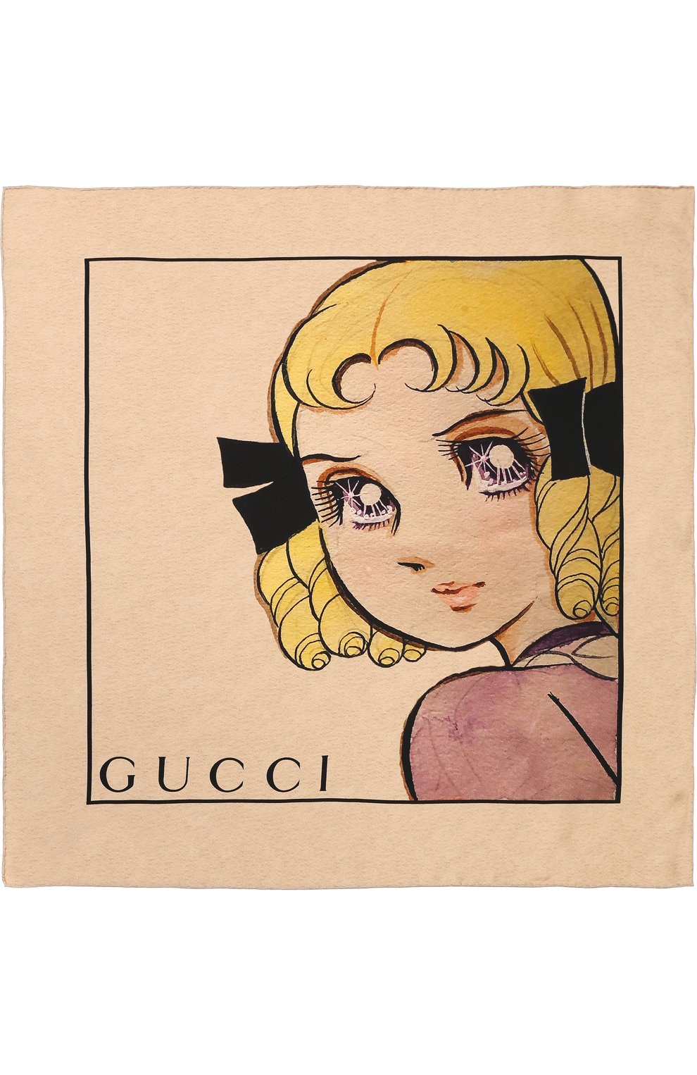 Женский шелковый платок с принтом GUCCI бежевого цвета по цене 19950 руб., арт. 535086/3G001 | Фото 3 Женский шелковый платок с принтом GUCCI бежевого цвета, арт. 535086/3G001 | Фото 3