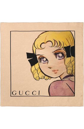 Женский шелковый платок с принтом GUCCI бежевого цвета по цене 19950 руб., арт. 535086/3G001 | Фото 3 Женский шелковый платок с принтом GUCCI бежевого цвета, арт. 535086/3G001 | Фото 3
