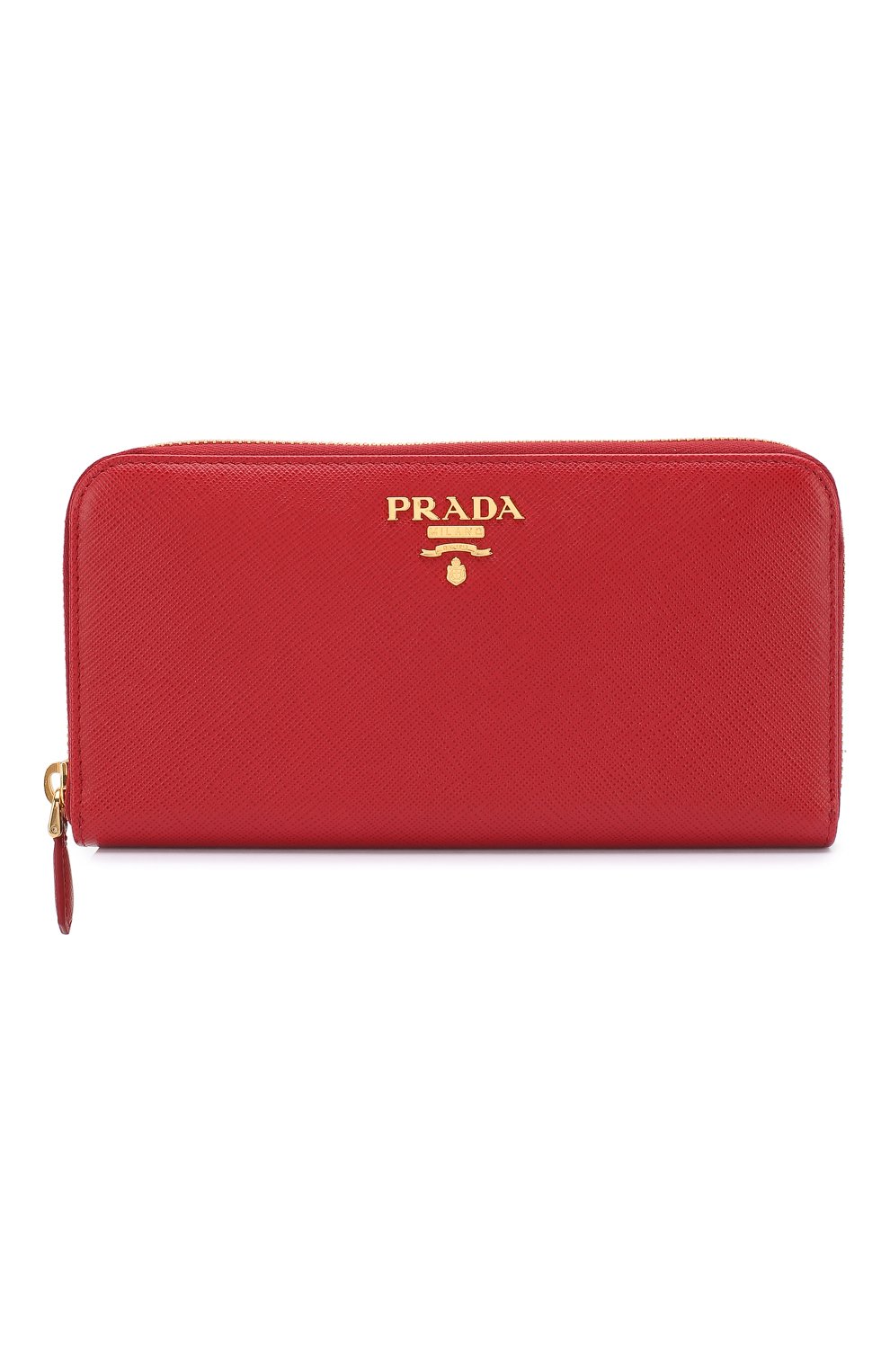 Кожаный кошелек на молнии с логотипом бренда Prada красного цвета | Фото №1