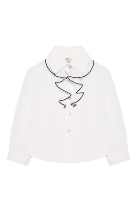 Детское хлопковая блуза с оборками CAF белого цвета, арт. 23-P0/RIF.BLU/12M-5A | Фото 1 (Статус проверки: Проверено, Проверена категория; Материал внешний: Хлопок; Рукава: Длинные; Стили: Классический)