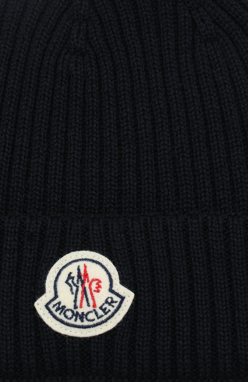 Мужская шерстяная шапка с логотипом бренда MONCLER темно-синего цвета, арт....