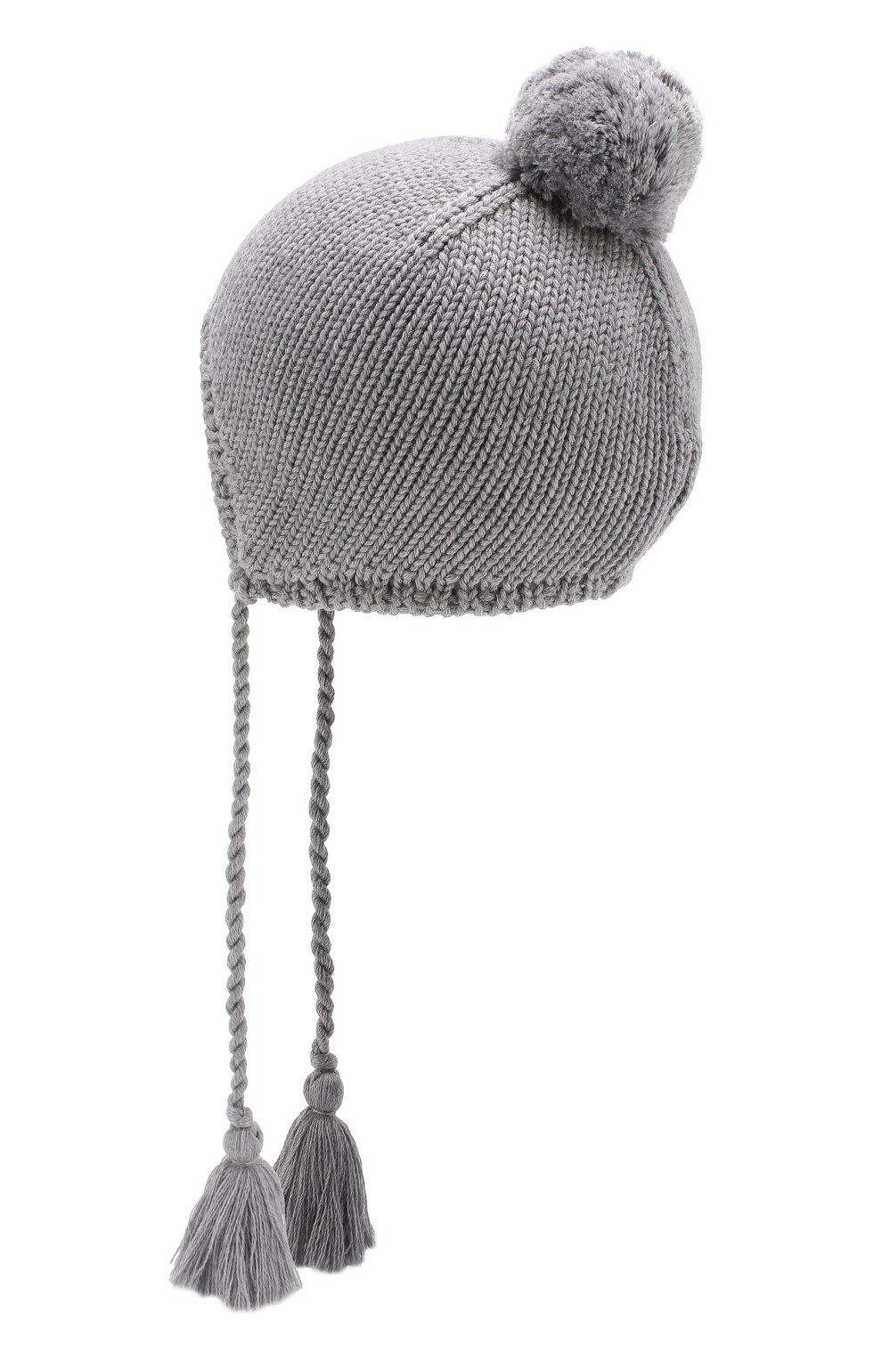 Шерстяная шапка с кисточками Moncler Enfant серого цвета, арт. D2-954-99203-05-979CG в ЦУМ | Фото №2 Шерстяная шапка с кисточками Moncler Enfant серого цвета | Фото №2