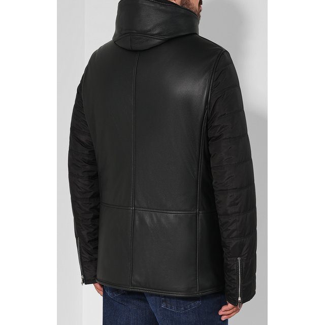 фото Кожаная куртка на пуговицах с текстильными рукавами и подстежкой zilli