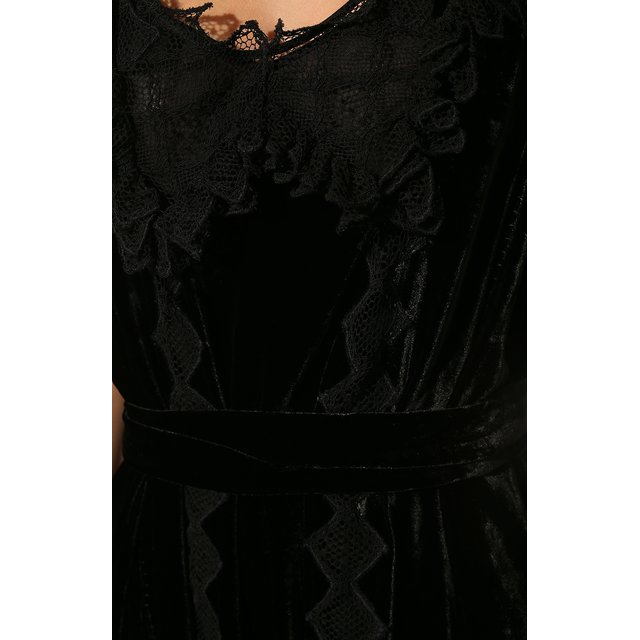 фото Бархатное платье-макси с кружевной отделкой bottega veneta